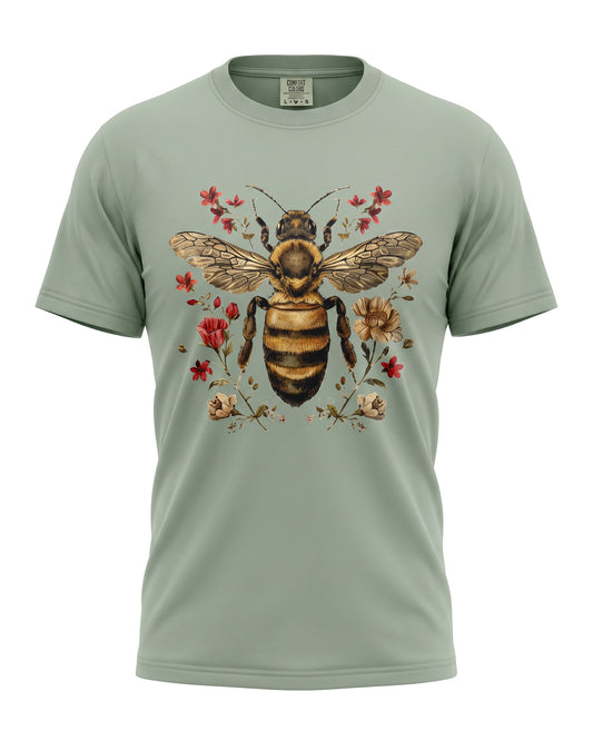 Botanical Bee Comfort Colors T-Shirt | Vintage Wildflower Nature Tee