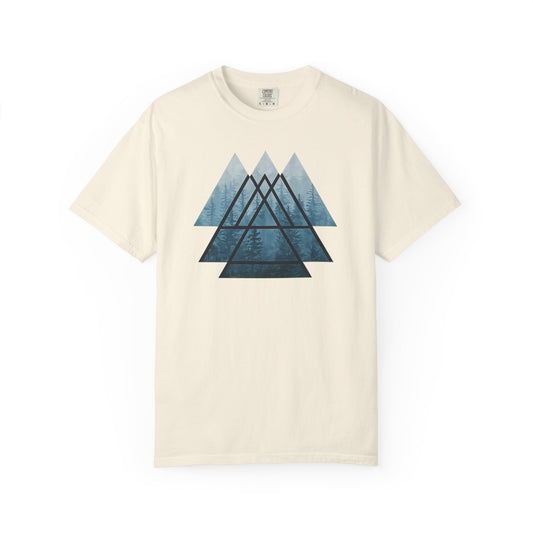 Mountain Peaks Graphic T-Shirt — Geometric Blue Forest Design