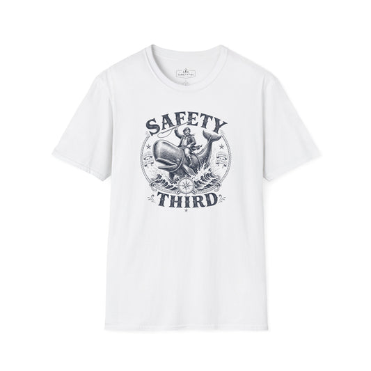 Safety Third T‑Shirt — Retro Whale Rider Graphic Tee