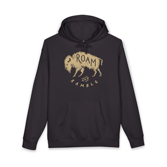 Roam & Ramble Bison Hoodie — Rustic Outdoor Adventure Sweatshirt
