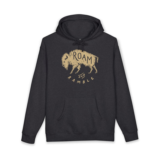 Roam & Ramble Bison Hoodie — Rustic Outdoor Adventure Sweatshirt