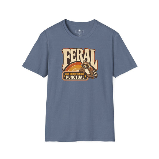 Feral But Surprisingly Punctual | Funny Retro Raccoon Graphic Shirt