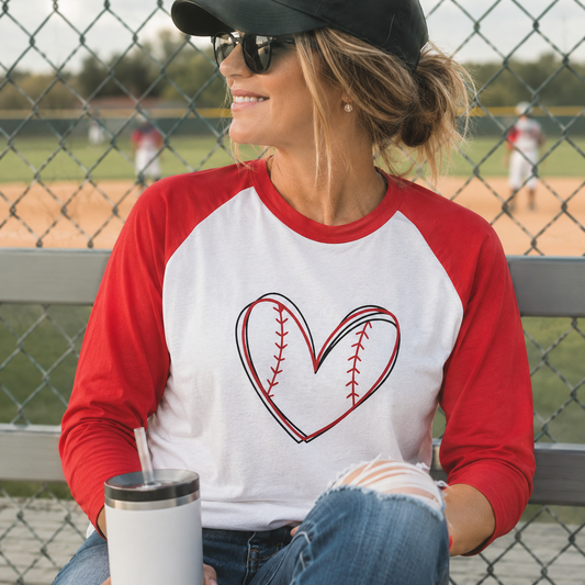 Baseball Heart Raglan Shirt | Baseball Mom 3/4 Sleeve Baseball Tee