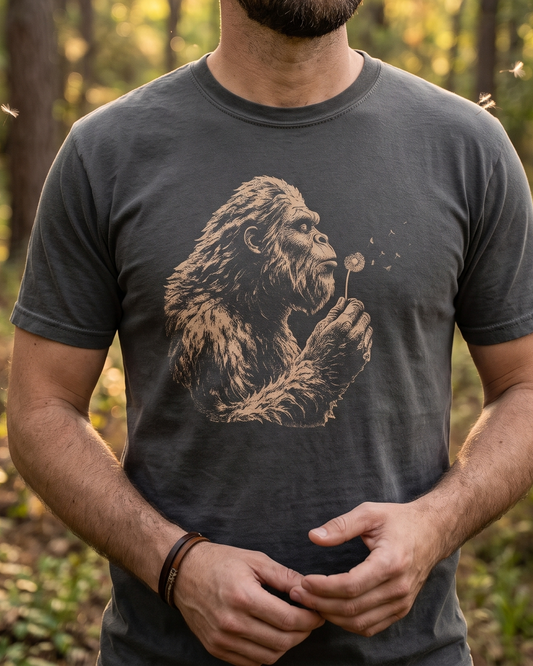 Bigfoot Blowing Dandelion Comfort Colors T-Shirt | Vintage Sasquatch Tee
