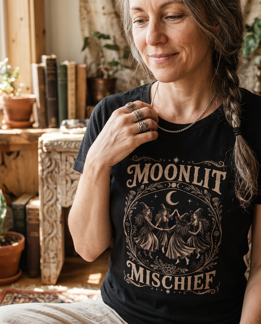 Moonlit Mischief T-Shirt | Vintage Witch Coven Graphic Tee