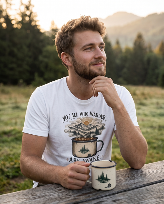 Not All Who Wander Are Awake | Camping Coffee Graphic Shirt