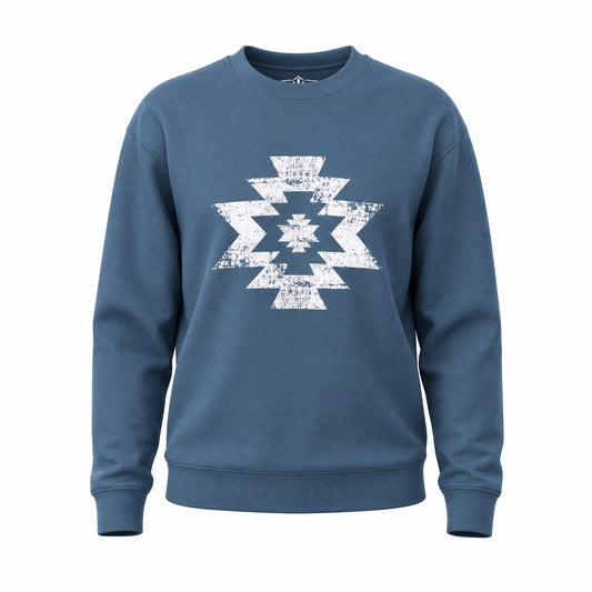 Southwestern Aztec Crewneck Sweatshirt | Distressed Geometric Western Pullover