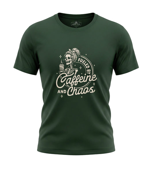Fueled by Caffeine and Chaos Funny Coffee T-Shirt