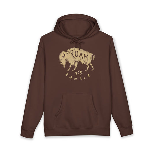Roam & Ramble Bison Hoodie — Rustic Outdoor Adventure Sweatshirt