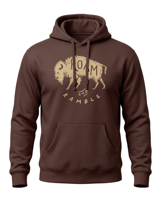 Roam & Ramble Bison Hoodie | Vintage Western Outdoor Pullover Sweatshirt