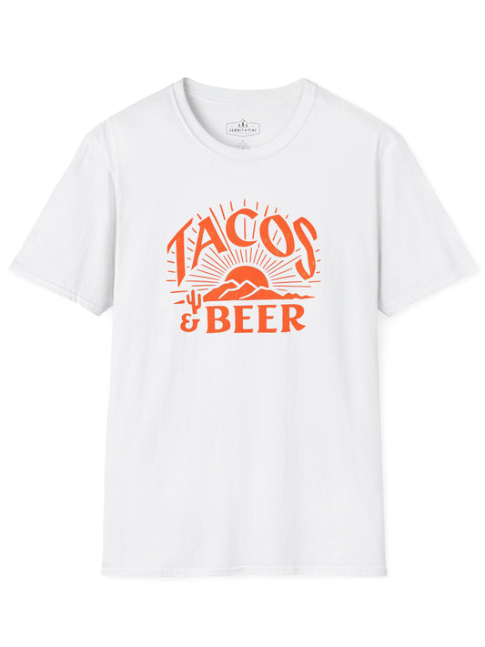 Tacos & Beer Retro Sunset T-Shirt | Southwest Food & Beer Graphic Tee