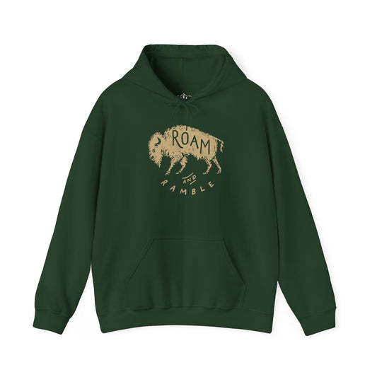Roam & Ramble Bison Hoodie | Vintage Buffalo Outdoor Adventure Sweatshirt