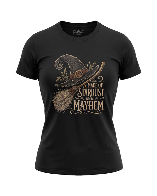 Made of Stardust and Mayhem | Vintage Witch Hat & Broom Graphic Shirt