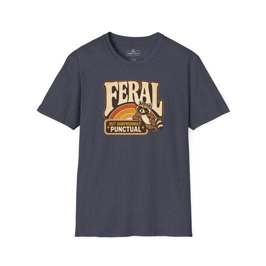 Feral But Surprisingly Punctual | Funny Retro Raccoon Graphic Shirt