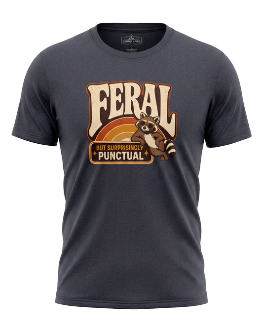 Feral But Surprisingly Punctual | Funny Retro Raccoon Graphic Shirt