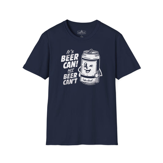 "It's Beer Can, Not Beer Can't" Funny Beer T-Shirt | Retro Cartoon Beer Graphic Tee