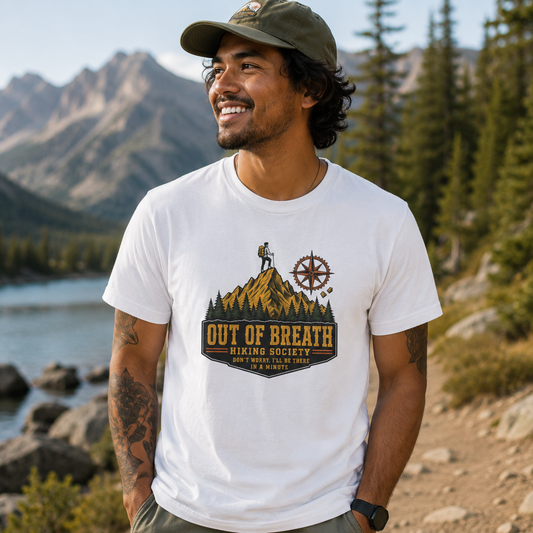 Out of Breath Hiking Society T-Shirt | Funny Hiking Tee