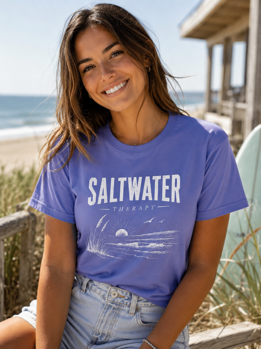Saltwater Therapy Comfort Colors T-Shirt | Vintage Coastal Beach Tee