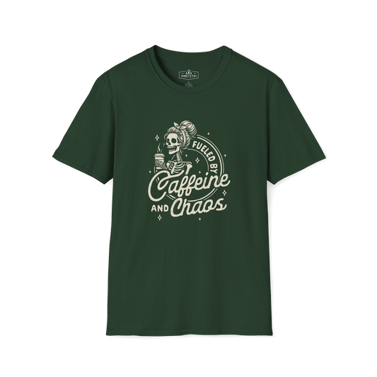 Fueled by Caffeine and Chaos Funny Coffee T-Shirt