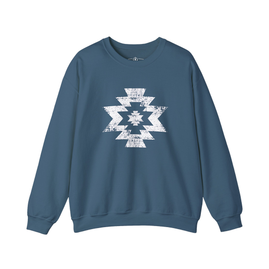 Southwestern Aztec Crewneck Sweatshirt | Distressed Geometric Western Pullover