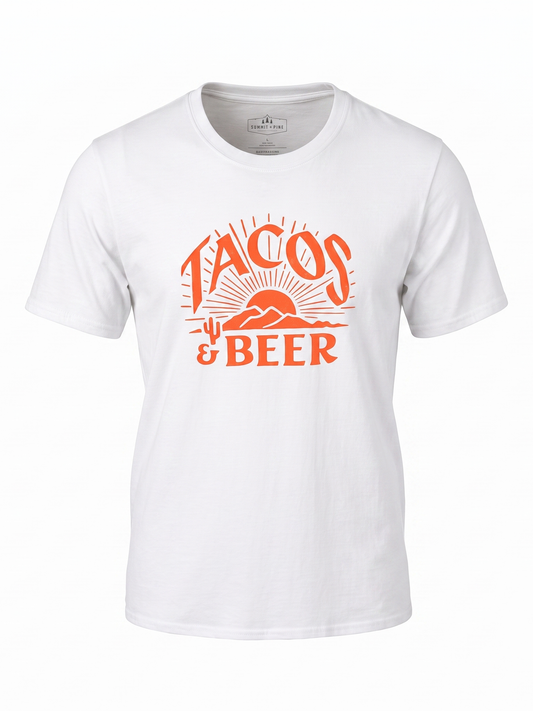 Tacos & Beer Retro Sunset T-Shirt | Southwest Food & Beer Graphic Tee
