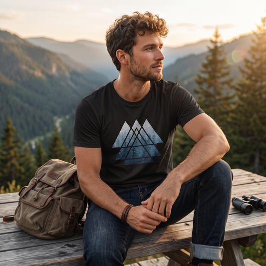 Geometric Mountain Forest T-Shirt | Modern Woodland Graphic Tee