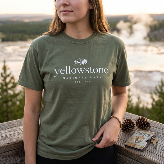 Yellowstone National Park Bison Logo Comfort Colors T-Shirt | Minimalist Park Tee