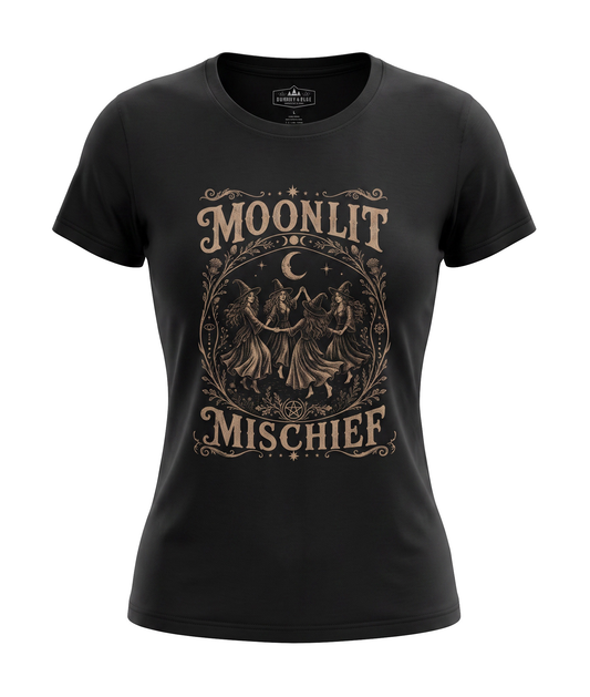 Moonlit Mischief T-Shirt | Vintage Witch Coven Graphic Tee